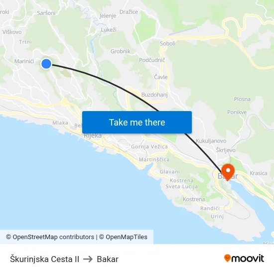 Škurinjska Cesta II to Bakar map