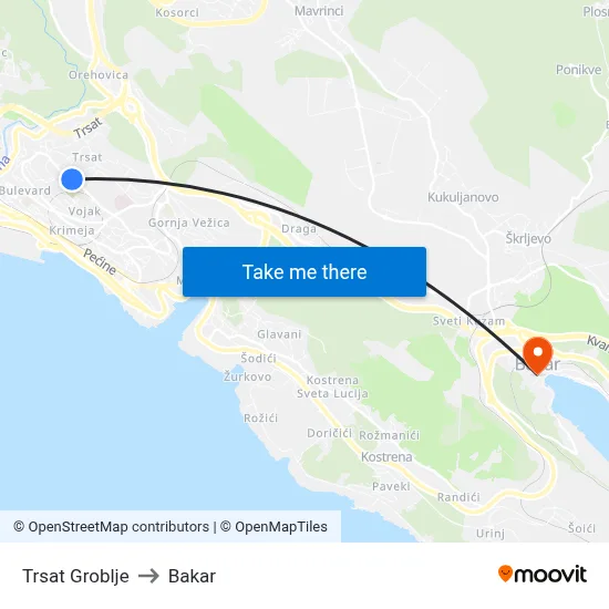 Trsat Groblje to Bakar map