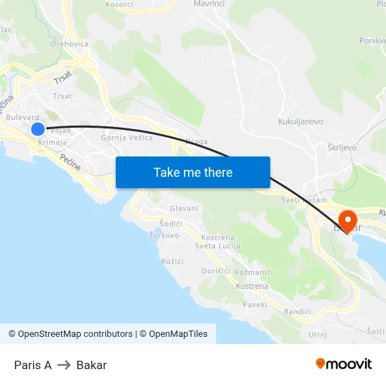 Paris A to Bakar map