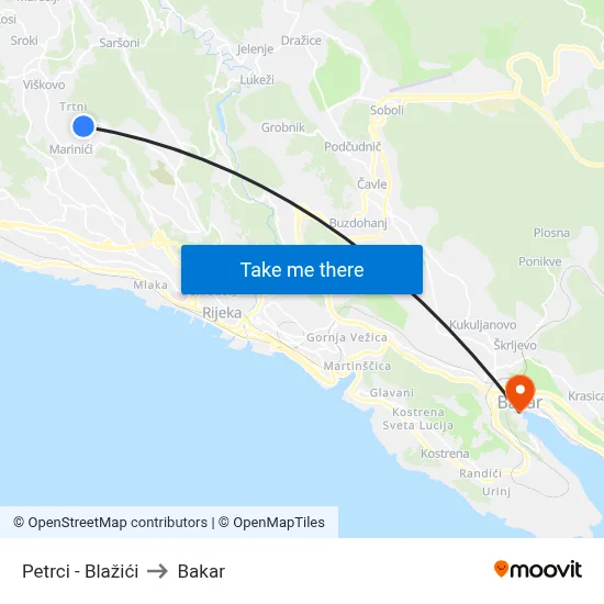 Petrci - Blažići to Bakar map