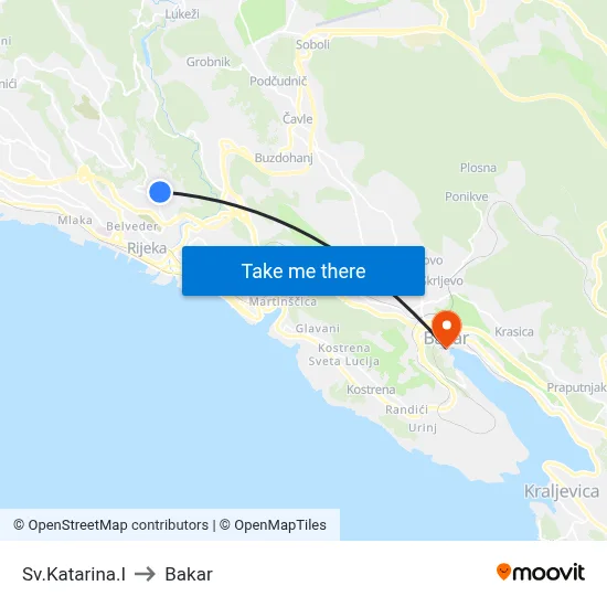 Sv.Katarina.I to Bakar map