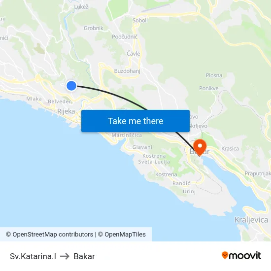 Sv.Katarina.I to Bakar map