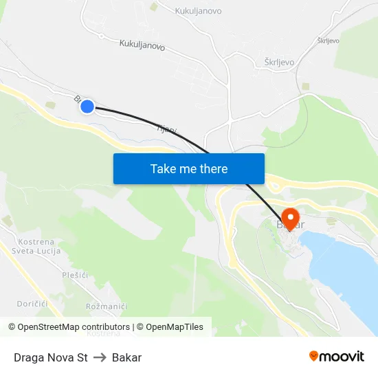 Draga Nova St to Bakar map
