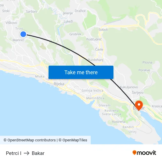 Petrci I to Bakar map