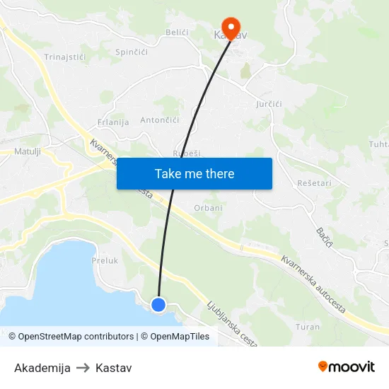 Akademija to Kastav map