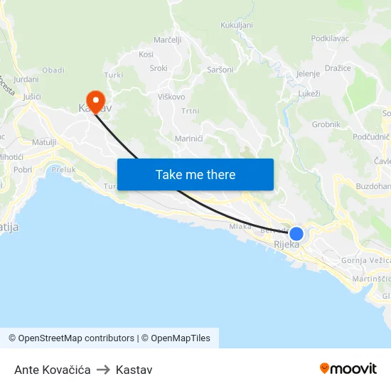 Ante Kovačića to Kastav map
