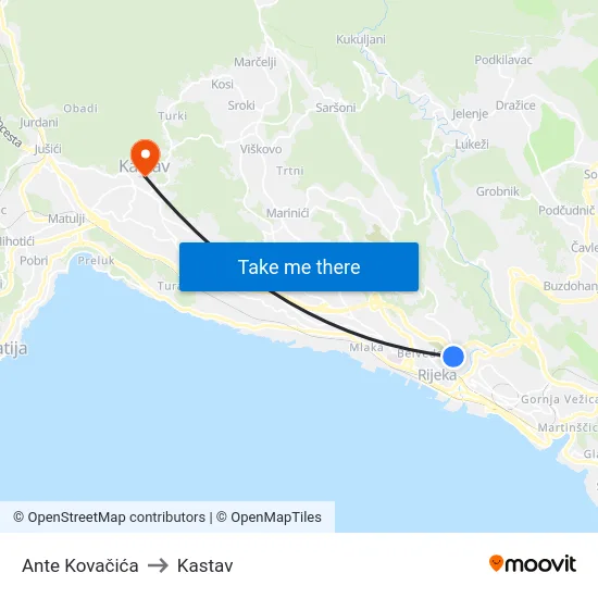 Ante Kovačića to Kastav map