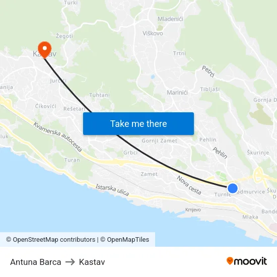 Antuna Barca to Kastav map