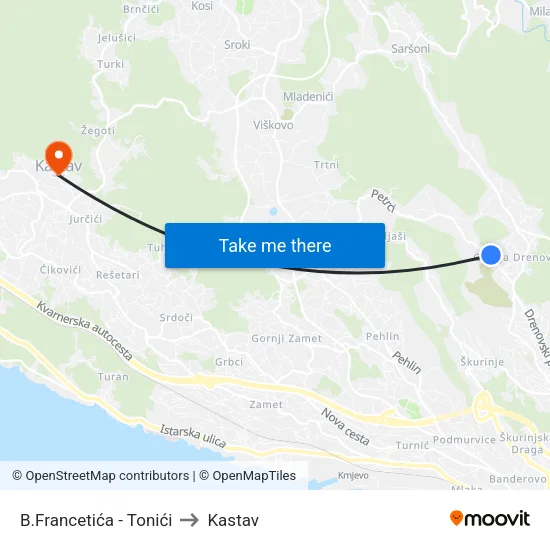 B.Francetića - Tonići to Kastav map