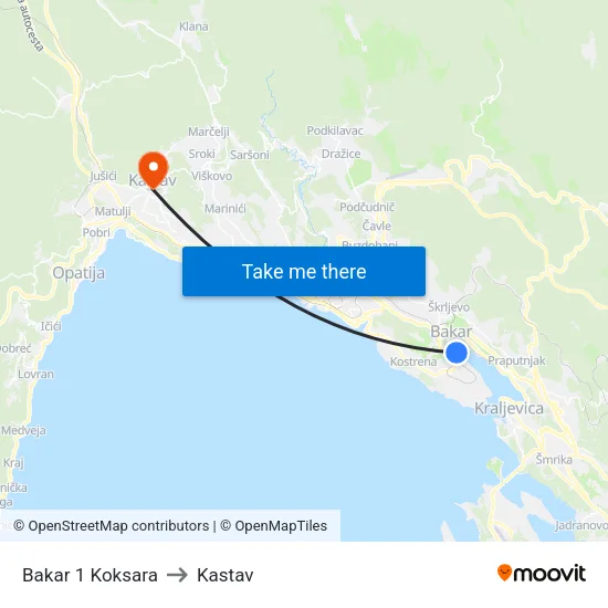 Bakar 1 Koksara to Kastav map