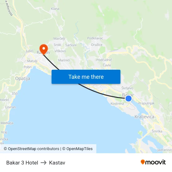 Bakar 3 Hotel to Kastav map