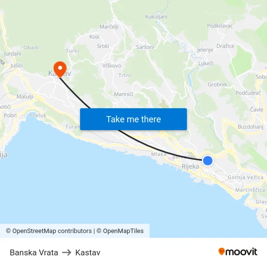 Banska Vrata to Kastav map