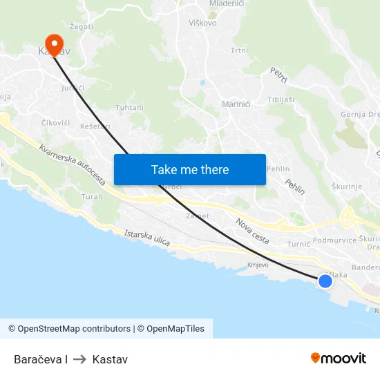 Baračeva I to Kastav map