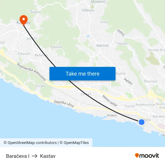 Baračeva I to Kastav map