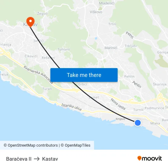 Baračeva II to Kastav map