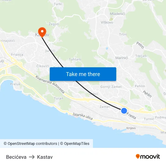 Becićeva to Kastav map