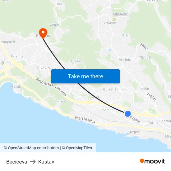 Becićeva to Kastav map