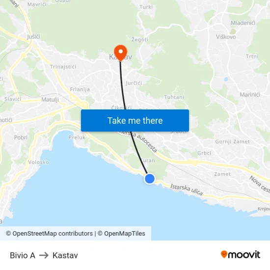 Bivio  A to Kastav map
