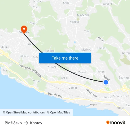 Blažićevo to Kastav map