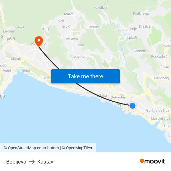 Bobijevo to Kastav map