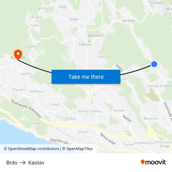 Brdo to Kastav map