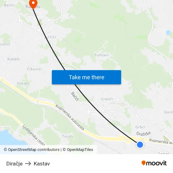 Diračje to Kastav map