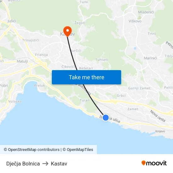 Dječja Bolnica to Kastav map