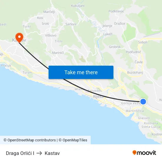 Draga Orlići I to Kastav map