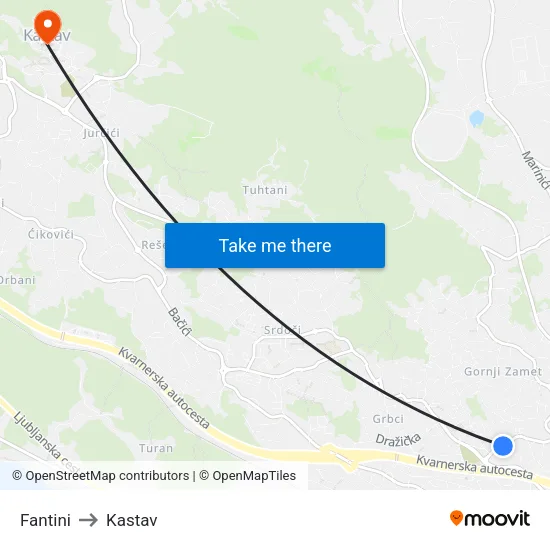 Fantini to Kastav map