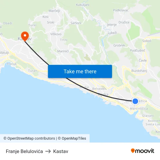 Franje Belulovića to Kastav map