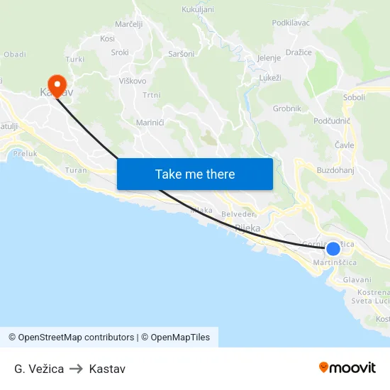 G. Vežica to Kastav map