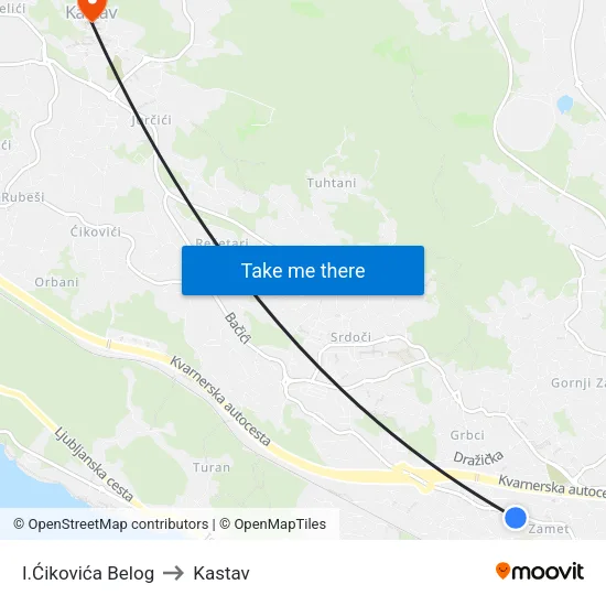 I.Ćikovića Belog to Kastav map