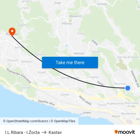 I.L.Ribara - I.Žorža to Kastav map