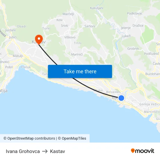 Ivana Grohovca to Kastav map