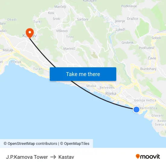 J.P.Kamova Tower to Kastav map