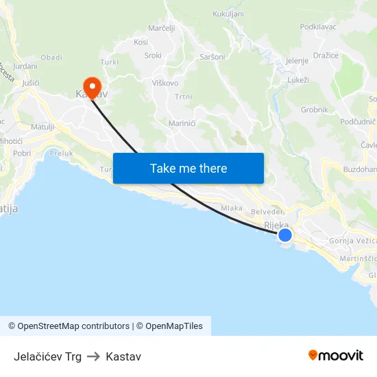 Jelačićev Trg to Kastav map