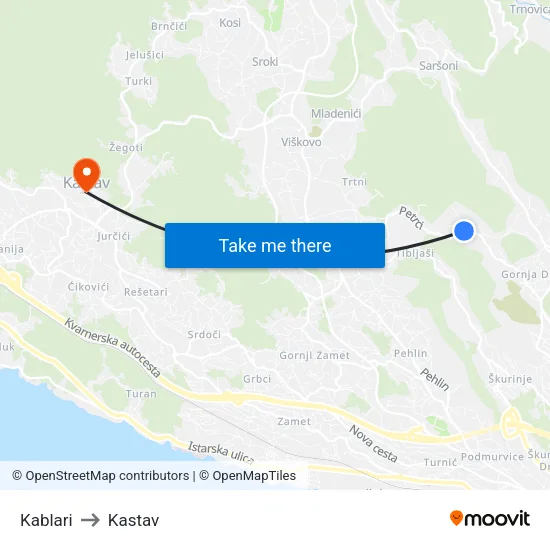 Kablari to Kastav map