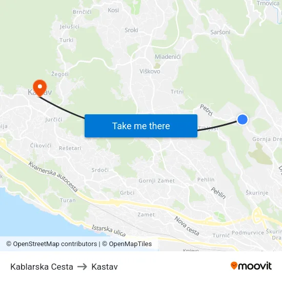 Kablarska Cesta to Kastav map