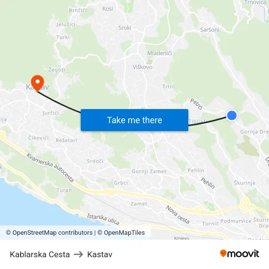 Kablarska Cesta to Kastav map