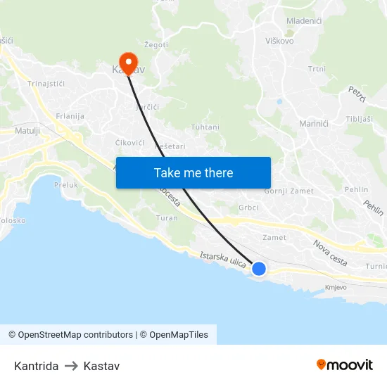 Kantrida to Kastav map
