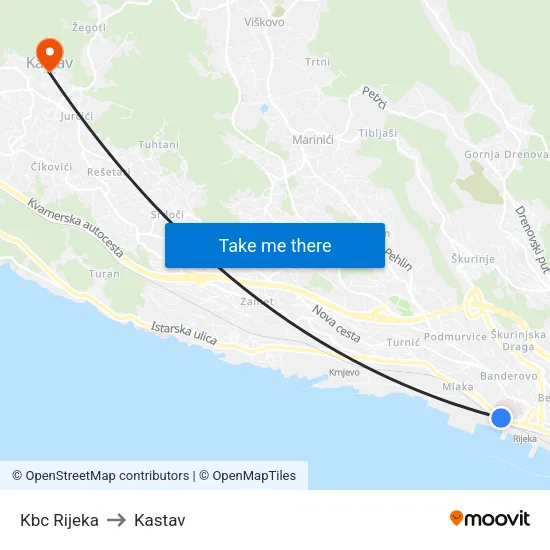 Kbc Rijeka to Kastav map