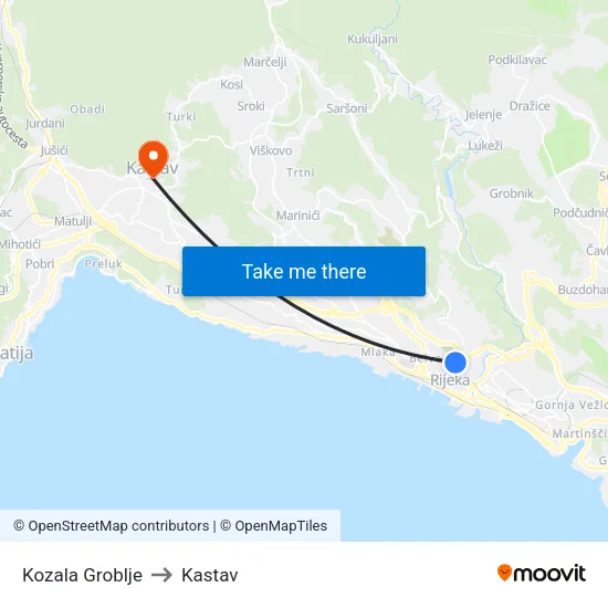 Kozala Groblje to Kastav map