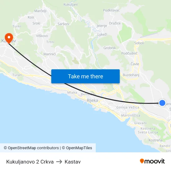 Kukuljanovo 2 Crkva to Kastav map