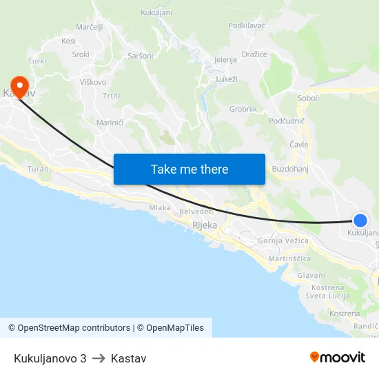 Kukuljanovo 3 to Kastav map