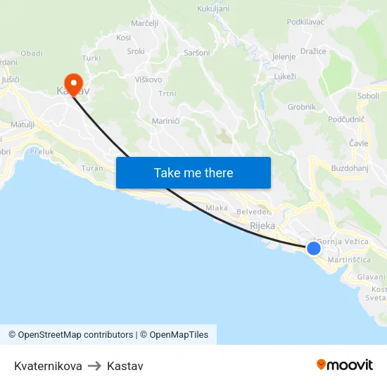 Kvaternikova to Kastav map