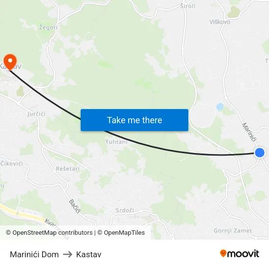 Marinići Dom to Kastav map