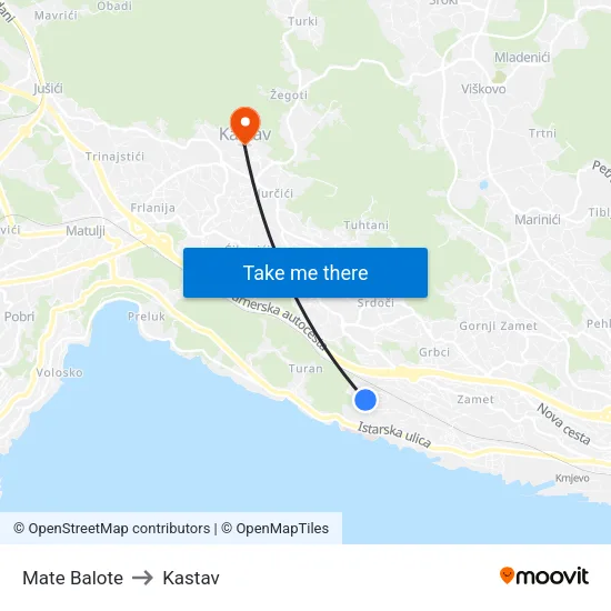 Mate Balote to Kastav map