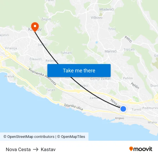 Nova Cesta to Kastav map