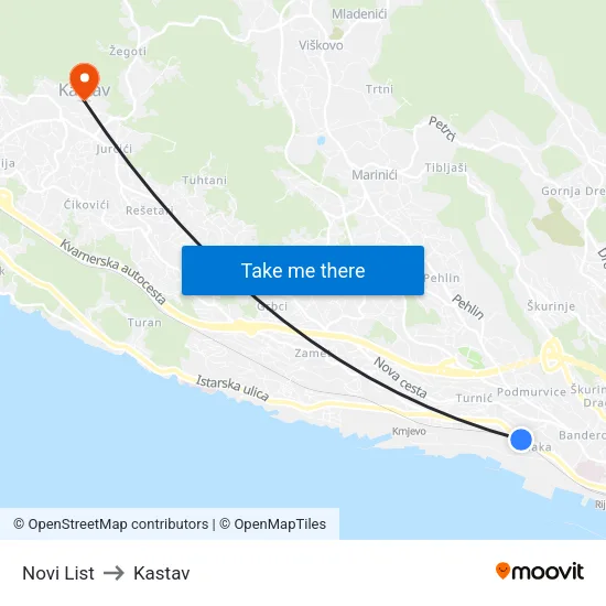 Novi List to Kastav map