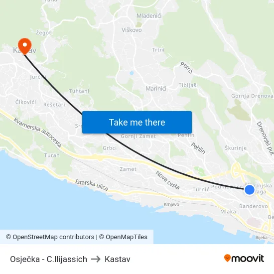 Osječka - C.Ilijassich to Kastav map